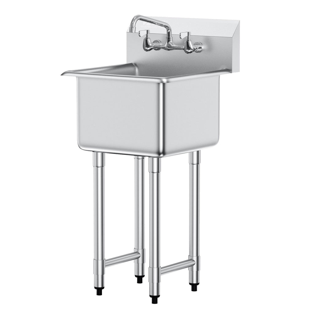 Stainless Steel Prep & Utility Sink, 1 Compartment Free Standing Small Sink Include Faucet & Legs, 18"x41" Commercial Single Bowl Sinks For Garage, Restaurant, Kitchen, Laundry