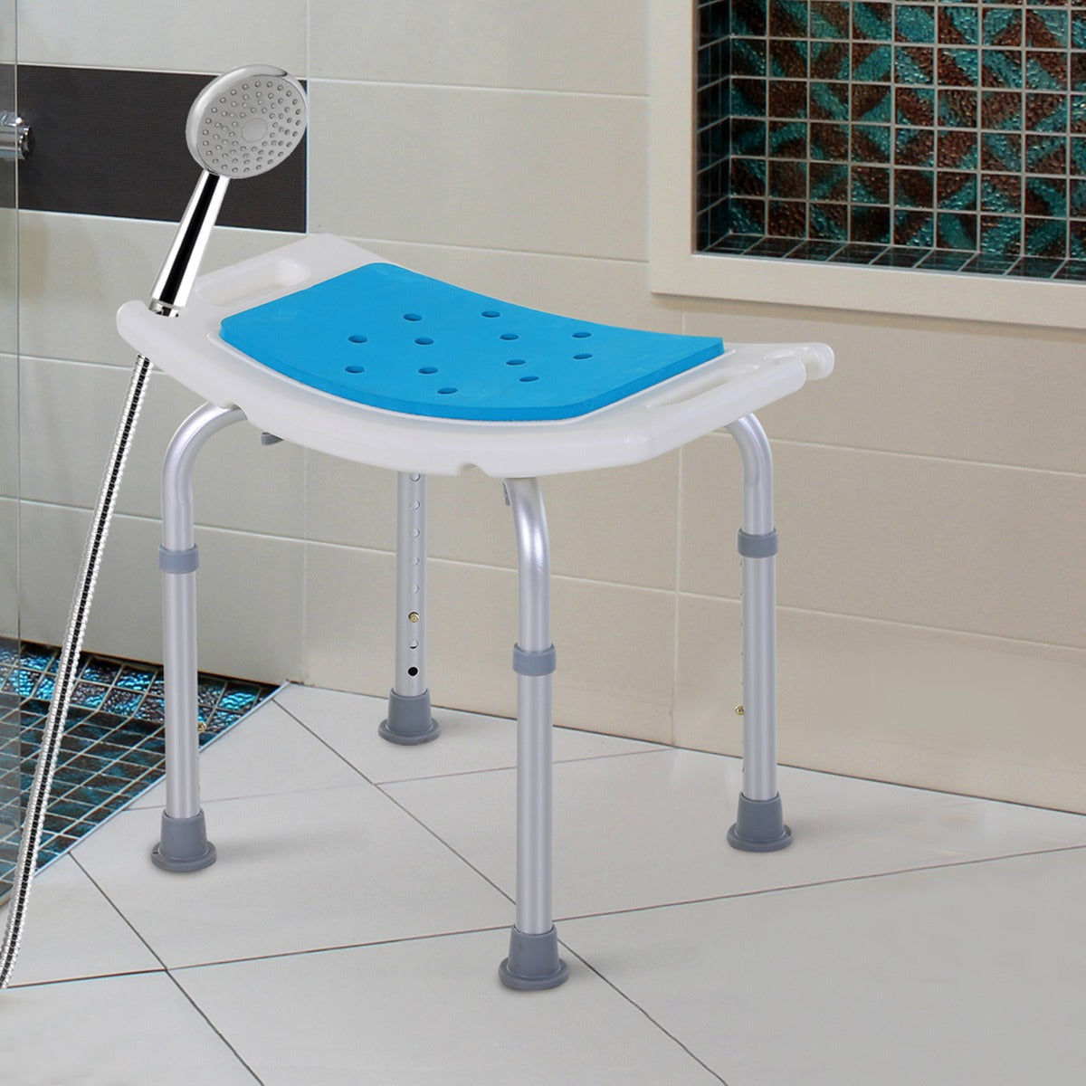 Adjustable Bath Stool Spa Shower Chair Non-Slip w/ Shower Hole
